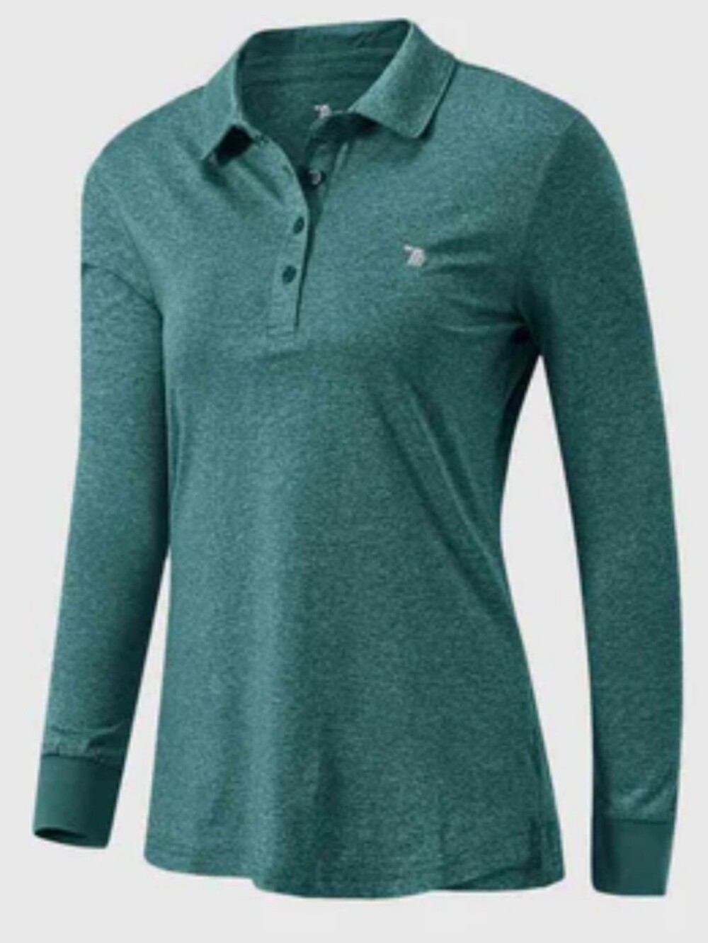 TBMPOY Women's Heather Teal Long Sleeve Activewear Polo Shirt. Size Medium.
